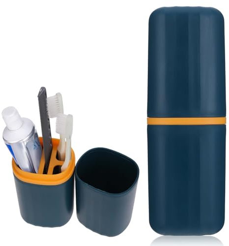 Giantree Zahnbürsten Etui, Reise Zahnbürstenbecher Etui Tragbares Zahnputzbecher 3 in 1 Zahnbürstenetui Zahnbürstenbox Kunststoff für Geschäftsreise Reisen Camping Zuhause(1 Stück)(Blau)
