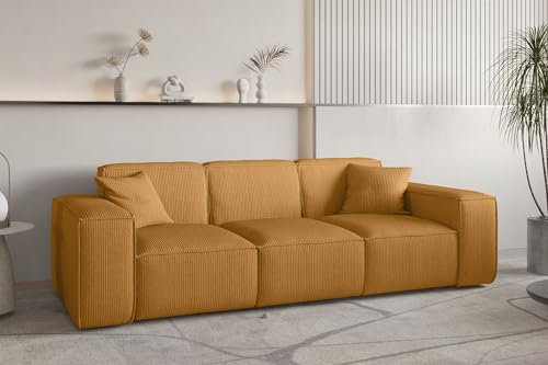 Fun Möbel Sofa Designersofa CELES Premium 3-Sitzer in Stoff Scala (Senfgelb)
