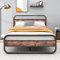 QUCENAK Double Size Bed Frame with Headboard,Oval-Shaped Platform Bed with Under-Bed Storage,Steel Slats Mattress Foundation Round Pipe Design,Brown