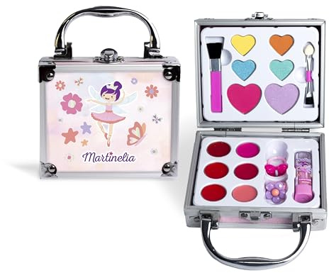MARTINELIA - Mini Makeup Case for Children - Fairy Beauty Set - 6 Eyeshadows + 6 Gloss + 1 Lipstick + 2 Brushes + 2 Rings - Makeup for Children - Girl Gift Set