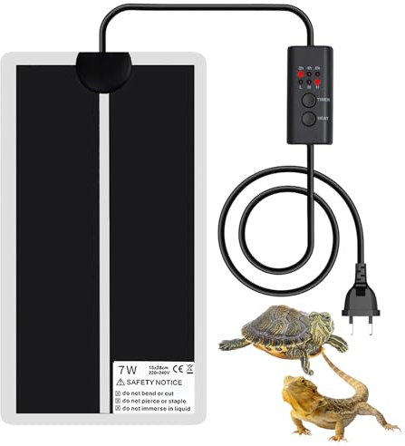 Golgner 7W Terrarium Heizmatte, Reptil Heizmatte, Einstellbar Reptile Wärmekissen, Heizkissen für Reptilien, mit Temperaturregelung, Nicht-klebendes, für Reptilien Schlangen Eidechse Gecko 28 * 15cm