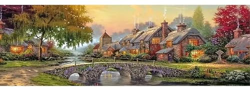 SHEGZHUC 110 x 50 cm pintura de diamante paisaje de pintura de diamante casa de campo europea pintura de diamante grande XXL pintura de diamante arte bordado punto de cruz cuadros regalo decoración de