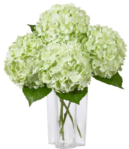 DuHouse 3Pcs Large Hydrangea Artificial Flowers,20 inch Latex Real Touch Hydrangeas Lifelike Hydrangea Flower for Home Wedding Bouquets Centerpieces Party Living Room Decoration(Light Green)