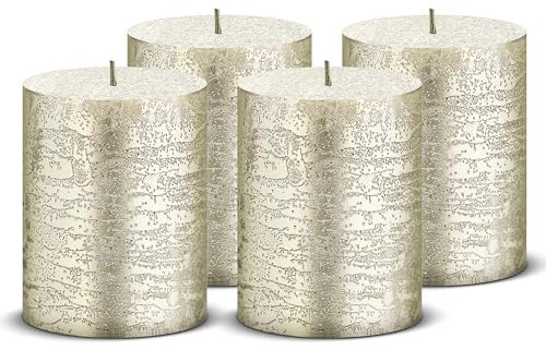 Brandsseller Stumpenkerzen Glitter Rustic 4er Set Höhe 10 cm Ø 7 cm Dekokerzen Haushaltskerzen Tischkerzen Weihnachtskerzen Brenndauer ca. 25 Stunden Taupe