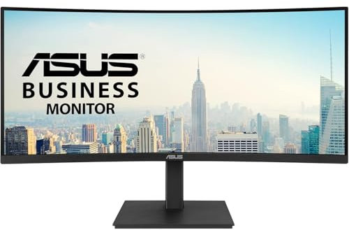 ASUS VA34VCPSR - Monitor Docking de 34, WQHD (3440x1440), Curvatura 1500R, Sin Marco, USB-C PD 96W, RJ45, USB Hub, Luz Azul Baja, Antiparpadeo, Diseño ergonómico, Montable en Pared, Sostenibilidad