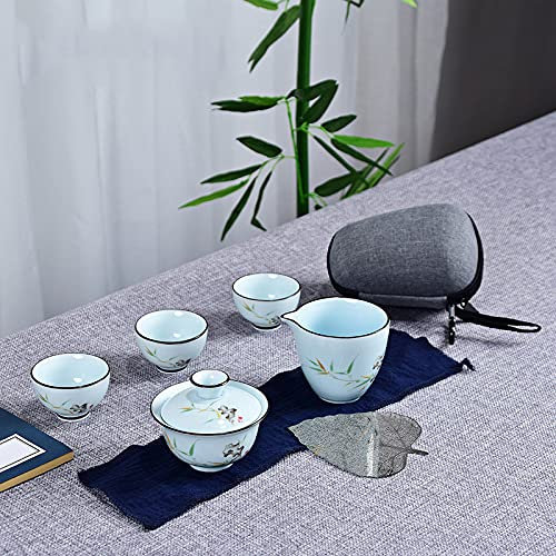 ZXXHNNAIHG Chinese teapot set 3 tea cups ceramic tea set 1 teapot 2 tea cups 1 tea cloth handbag, B