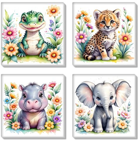 HEIBAGO Encadré Paint by Numbers pour Adultes, 4 Pack Animal Kits de Peinture par Numéros pour Débutants, DIY Fleur Peinture à l'huile par Numéros pour la Décoration, 8×8 inch