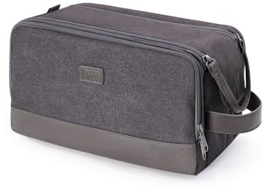 WANDF Neceser de Viaje para Hombre Impermeable, Bolsa de Aseo con Múltiples Compartimentos, Organizador para Afeitadora, Artículos de Higiene y Cosmética, Ideal para Viajes, Gimnasio o Trabajo, Gris