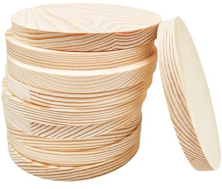Lot de 10 plaques rondes en pin, cercles en bois ronds vierges non finis de 10 x 1 cm pour projets d'artisanat, gravure, pyrogravure, peinture