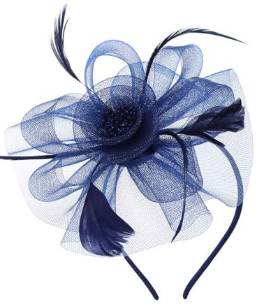 IYOU Fascinateur de Mariée Fleurs Bleu Marine Bandeau à Plumes et Tulle Fleuri Accessoire Cheveux Élégant Cocktail Thé Dansant et Cérémonie pour Femmes