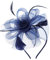 IYOU Flower Fascinators for Weddings Navy Blue Feather Tulle Headpiece Cocktail Tea Party Hair Accessories for Women