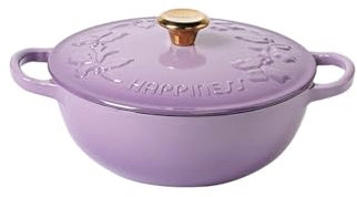 Meoky Pentola Smaltata in ghisa pentola per stufato Rosa Piccola pentola Rotonda per Uso Domestico pentola per stufato Multifunzionale per Uso Domestico,Viola