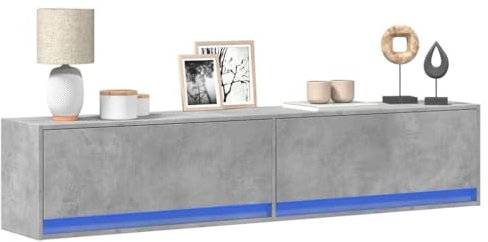 WKIEQACO Centres de divertissement et meubles TV, meuble TV mural avec LED béton, gris, 180 x 31 x 38 cm