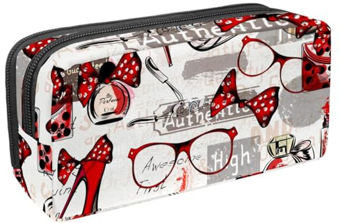 VAPOKF Federmäppchen, Federmäppchen, Schüler-Schreibwaren-Tasche für Teenager, Jungen, Mädchen, Schule, Bürobedarf – Parfüm und Brille mit rotem Absatz, multi, 2.3x8.2x3.9in/6x21x10cm,