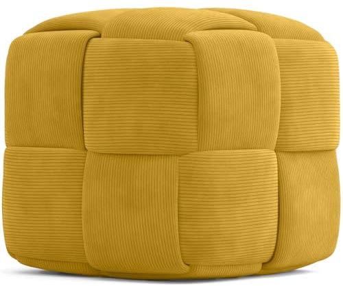 Iconik Interior Pouf Carré Tapissé en Velours Côtelé - Design Moderne - Cube Moutarde