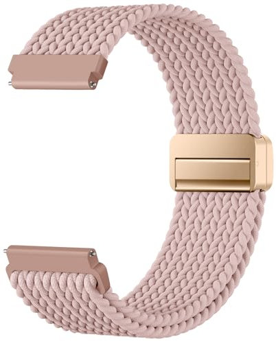 Mastten 18mm Nylon Elastisch Geflochten Magnet Smartwatch Uhrenarmband Kompatibel mit Garmin Venu 3S Armband - Venu 2S Armband, 18mm Sport Quick Release Armbänder für Damen Herren, Rosa