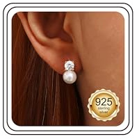 JeweBella Perlen Ohrringe Silber 925 Stecker Damen Perlenohrringe Hängend | Hypoallergene Zirkonia Perlen Ohrstecker Silber 925 für Frauen Mädchen,Braut Hochzeit Geschenk 6/8/10/12MM,Gold/Silber,20G