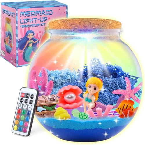 Britik Meerjungfrau Bastelset Geschenke für Mädchen DIY Nachtlicht Terrarium Basteln mit Farbigen Lichtern Geburtstagsgeschenk für Mädchen Spielzeug für 3-9 Jahre Kinder Geschenkideen DIY Deko Spiel