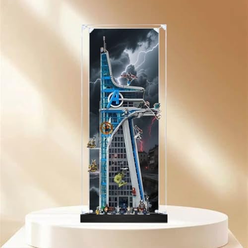 Acryl-Figuren Display Box für LE-GO für 76269 für Ma-rvel Ave-ngers Tower Acryl Aufbewahrungsbox Staubdicht Transparent Box Custom Vitrine Aufbewahrungsbox (kein Modell) (Hintergrund C)