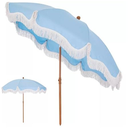 Parasol de plage rond avec franges de 200 cm - Grand parasol hawaïen pour jardin, plage et terrasse - Protection UV - Design élégant