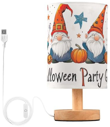Fuauuyl Lampada da tavolo nano di Halloween con porte di ricarica USB Lampade da comodino per camera da letto lampada con paralume rotondo in tessuto di lino per soggiorno dormitorio camera da letto