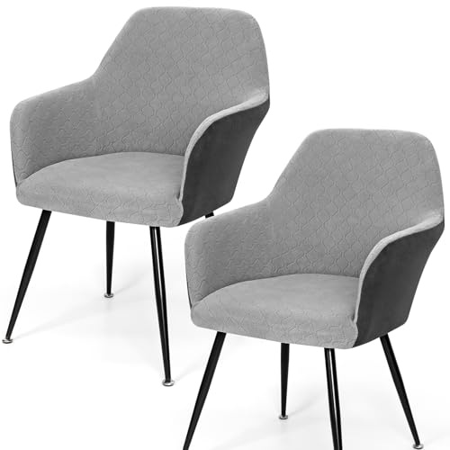 Betylifoy Stretch Stuhlbezug 2er Set Stuhlhussen mit Armlehne Elastischer Stuhlbezug Jacquard Stuhl Abdeckung Abnehmbare Waschbar Schonbezug für Esszimmer Küche (2, Hellgrau&Dunkelgrau, Universal)