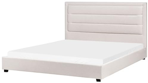 Beliani Fabric Bed with a Headboard EU Super King Size 6ft Upholstered Light Beige Rouen