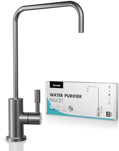 Poveta Osmose Wasserhahn mit 1/4 oder 3/8 Anschluss Edelstahl, Gunmetal | Trinkwasserhahn für Umkehrosmose oder Wasserfiltersystem, Spültischarmatur Küche 360° Drehbarer, Armatur Küche Bleifrei