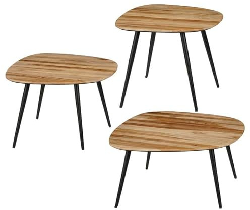 MICA Decorations Jailey Beistelltisch – 3er Set – L62 x B52 x H34 cm – Recyceltes Holz – Braun