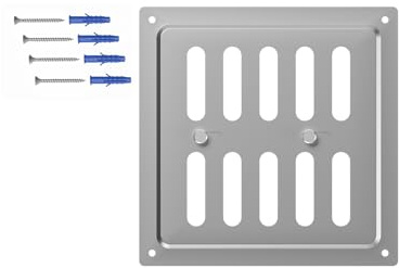 DEMLOU – Griglia di Ventilazione Regolabile 15 x 15 cm, Acciaio Zincato. | Apertura regolabile a 3 posizioni – Uso interno ed esterno riparato, con viti e tasselli inclusi.