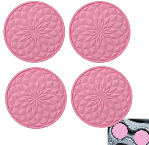 Car Coasters for Cup Holders [4 Pack],2.75In Black & Pink Silicone Auto Mug Mats,Universal Non-Slip Recessed Car Interior Accessories for Men & Women,Cute New Car Accessories,Pink