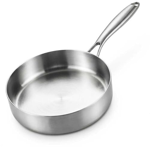KIANGKIANG Padella in acciaio inox senza rivestimento, manico in metallo, universale per più stufe (20 cm)