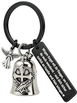 Infinity & Breathe Guardian Bell Motorrad Bell, Edelstahl Motorrad Glöckchen Glücksbringer mit Schutzengel und Gravur, Engel Reitglocke Schlüsselanhänger, Fahr vorsichtig für Motorradfahrer Geschenke