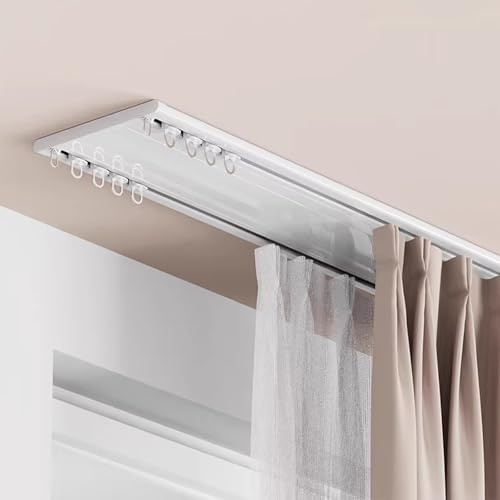 Riel De Cortina Doble Techo 2 3 4 5 6metros Riel De Cortina Oculto Riel De Cortina De Techo Silencioso De Aluminio Kit De Riel De Cortina Deslizante Con Rodillos Para Divisor(White,1.1m/3.6ft)