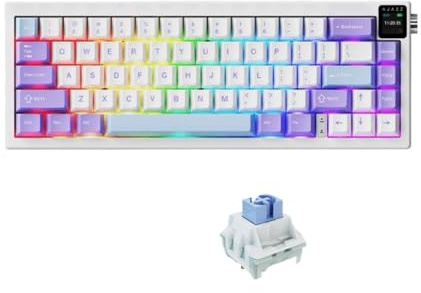 GRwzuPUEG Gaming Mechanical Keyboard With 0.85 Inch TFT Screen And Knob 65 Percent RGB Wireless Gamer 5000mAh Hot Swap Compatible With AK650(Purple-Fish switch)