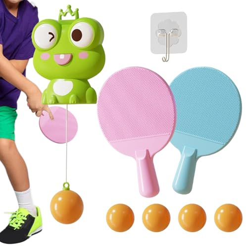 Generisch Table Tennis Trainer – 7.87 Inches Pong Practice Set | Portable Adjustable Trainer – PP Racket and Balls Included for Indoor Outdoor Skill Development and Consistent Training F