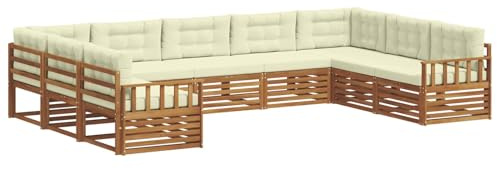 vidaXL Sofagarnituren 9 pcs Natur und Creme Massivholz Akazie, Gartenmöbel, modernes Outdoor-Sofa, Robustes Set, Lounge-Sitz, Terrasse, Komfort für Dein Zuhause