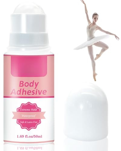 Body Glue for Clothes & Skin,Invisible Strong Hold Body Adhesive,Body Adhesive Roll-On,Water Wash Off Body Glue,Gentle Formula A/dhesive for Dancers, Socks, Stockings, Leotards, Br/as,Costumes