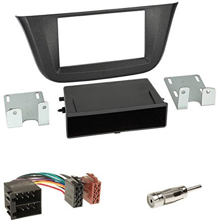 Einbauset: Doppel-DIN 2-DIN Radio Blende Abdeckung Halterung Radioblende + Ablagefach schwarz + Antenne Stecker + ISO KFZ Verlängerung für Iveco Daily (VI) ab Bj. 07/2014