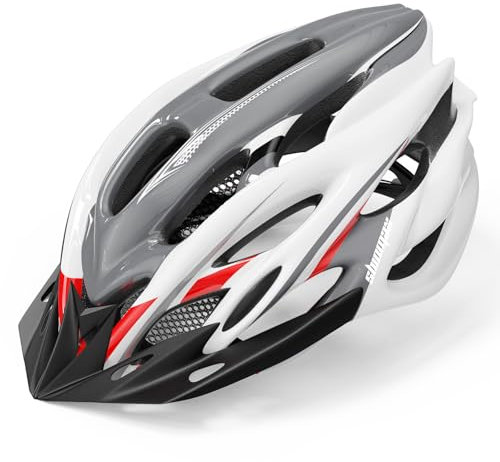 Shinmax Fahrradhelm Herren Damen Fahrradhelm mit Licht Fahrrad Helm mit Visier Helm Fahrrad Superleicht Einstellbare MTB Erwachsenen mit Aufbewahrungstasche (Grau Weiß Rot)