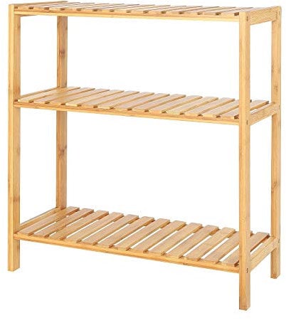 dibea Schuhregal mit 3 Ablagefächern Schuhschrank Badezimmerregal Wohnzimmerregal Standregal Bambusregal Badregal Bücherregal Küchenregal 60x26x66 cm, naturfarben, Natur