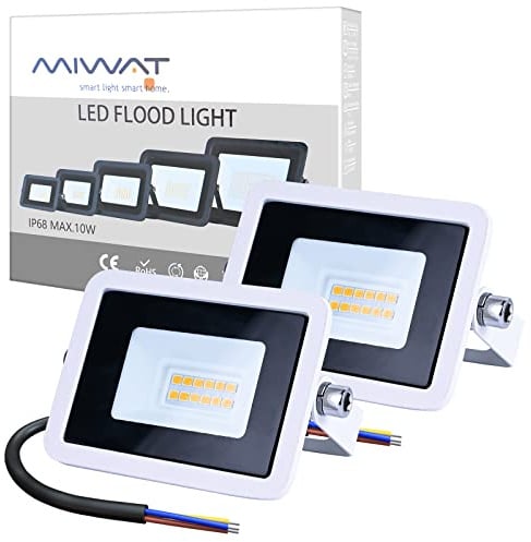 Ubanner 2 Pack 10W 220V LED Flood Light, Warm White, IP68 Waterproof Super Bright Security Lights, Outdoor Floodlight for Yard, Garden, Playground, Basketball Court