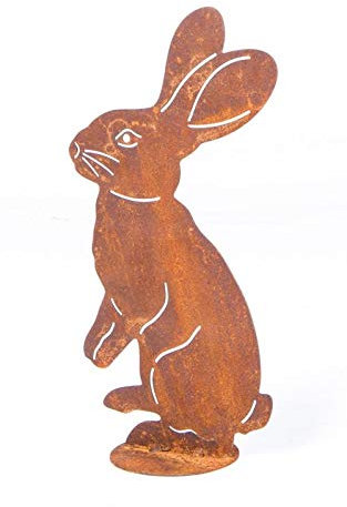 Gartendeko Osterhase Hase stehend auf Platte Tier Metall Rost Deko Ostern verrostet 25cm hoch