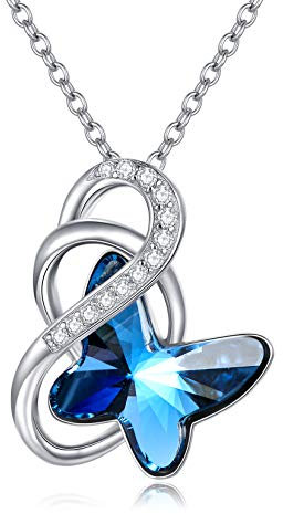 AOBOCO Sterling Silber Schmetterlinge Kette Damen, Schmetterling Schmuck Geschenke für Frauen Mädchen Mama Freundin (Blau)