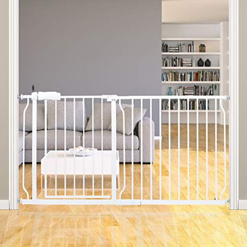 Puerta estrecha para bebé Hooen con cierre automático de metal blanco para niños y mascotas montada a presión para escaleras y puertas, Blanco, 57.5-62.2/146-158cm