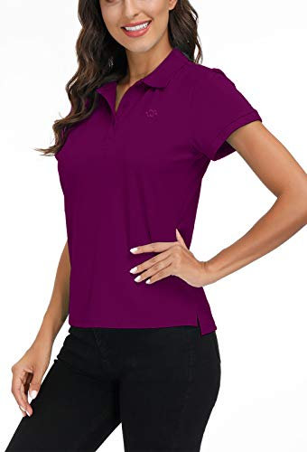 MoFiz Polo Donna Manica Corta Poloshirt Golf Camicia Sportiva Estate Top Traspirante Viola Scuro XL