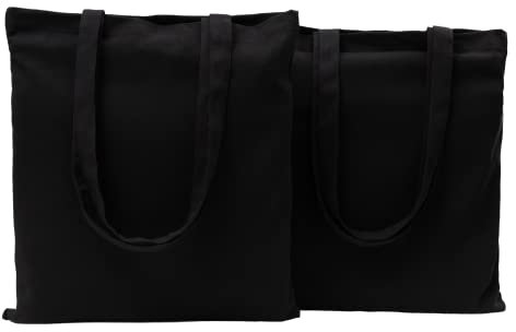 POLHIM® 2 Stück Hochwertige Baumwolltasche Jutebeutel Stoffbeutel unbedruckt 220 g/m2 Größe 38x42 cm Langen Henkeln 70 cm 100% Baumwolle (Schwarz)