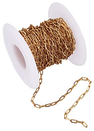 5 m/Rolle echte 18 Karat vergoldete Büroklammer-Kette 6 x 2,5 mm ovale rechteckige Gliederkette für Choker-Armband, Halsketten, Schmuckherstellung