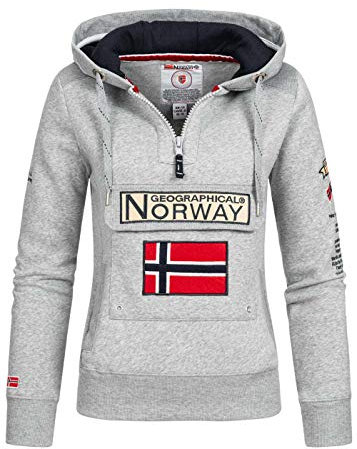 Geographical Norway GYMCLASS Lady - Damen Sweatshirt Hoody Und Taschen Känguru - Damen Sweatshirt Langarm - Pullover Winter - Hoodie Jacke Tops Sport Kapuzen Hoodies (HELLGRAU S - GRÖSSE 1)