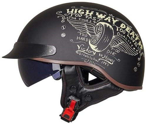 EBAYIN Casque Moto Demi Casque Bol Brain - Cap RéTro Harley Jet Casque Certifié ECE Cruiser Chopper Scooter Pilote Casque Lunettes IntéGréEs Unisexe Casque à DéGagement Rapide,E-XL=（61~62cm）
